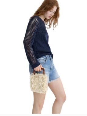 J. Crew Navy Blue Open-Knit Crewneck Sweater